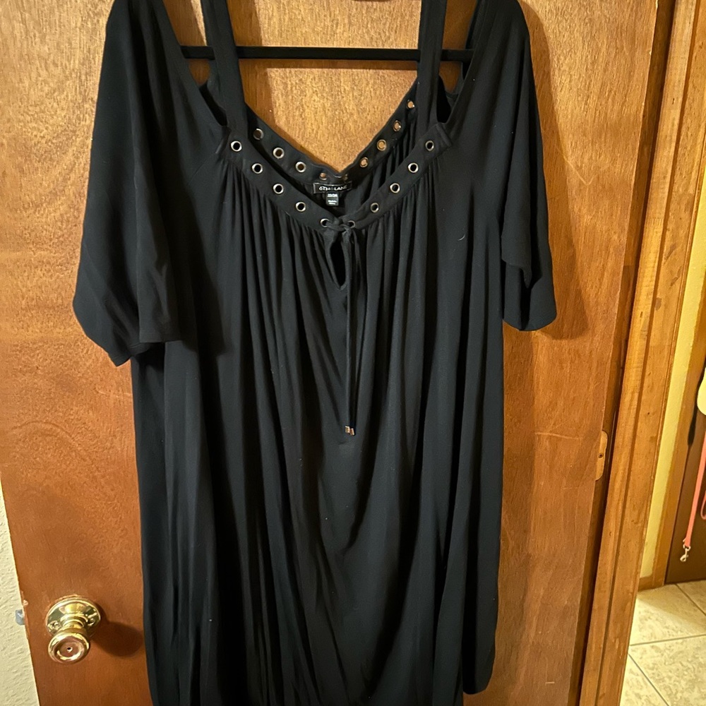 Black Cotton Casual Midi Dress